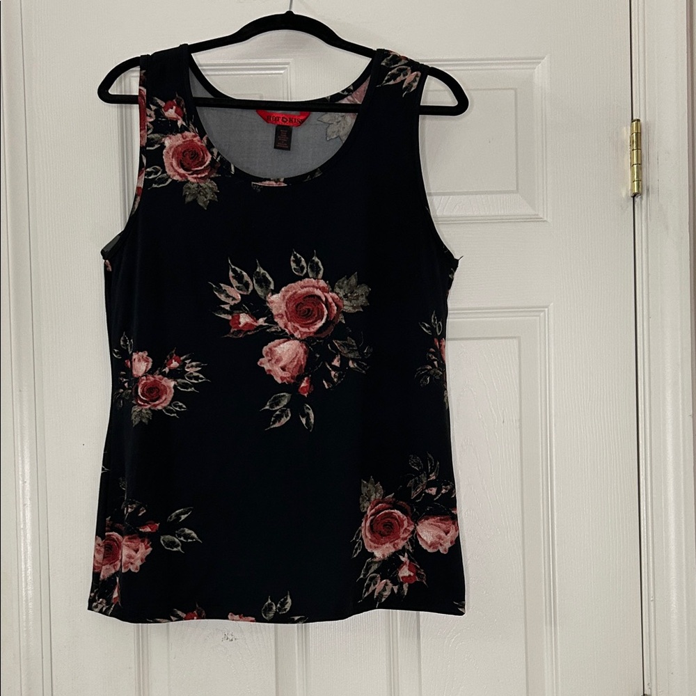 Hot Kiss - Black and Pink Floral Tank Top